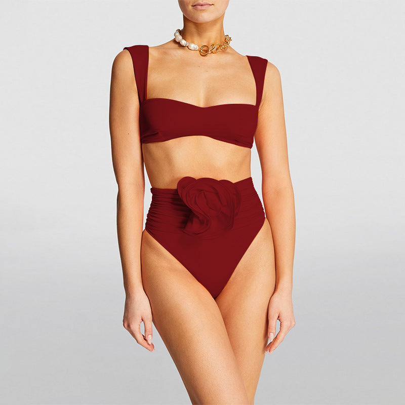 Dame Højskåret Bikini med fint Rynkedetail Skovae