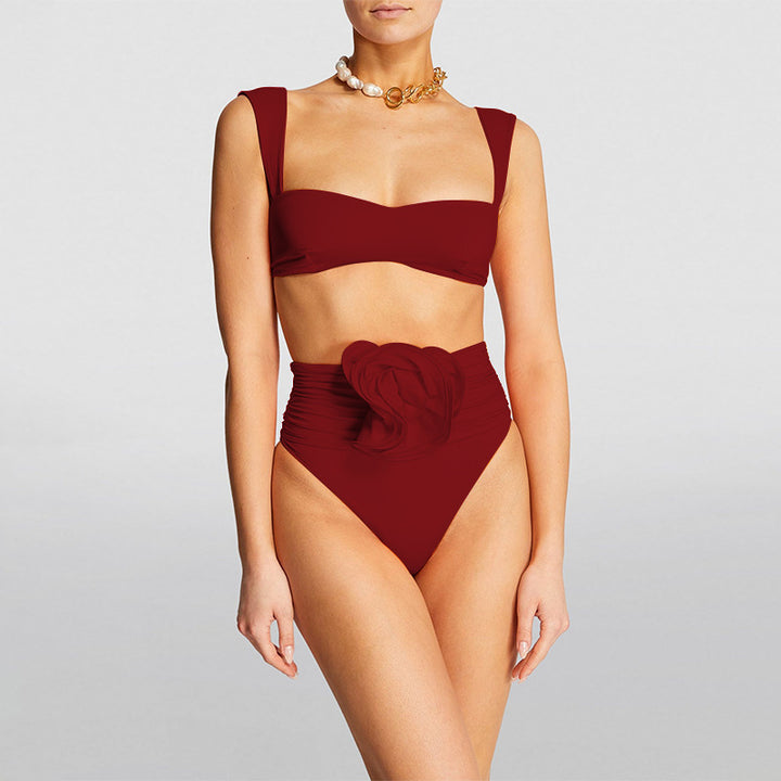 Dame Højskåret Bikini med fint Rynkedetail Skovae