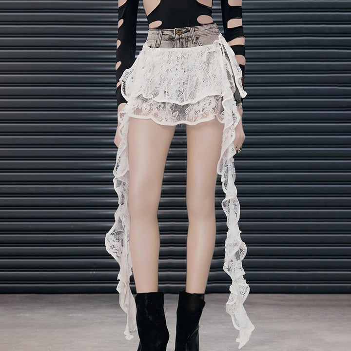 Damen Eleganter asymmetrischer Spitzenspaltröckchen Skovae