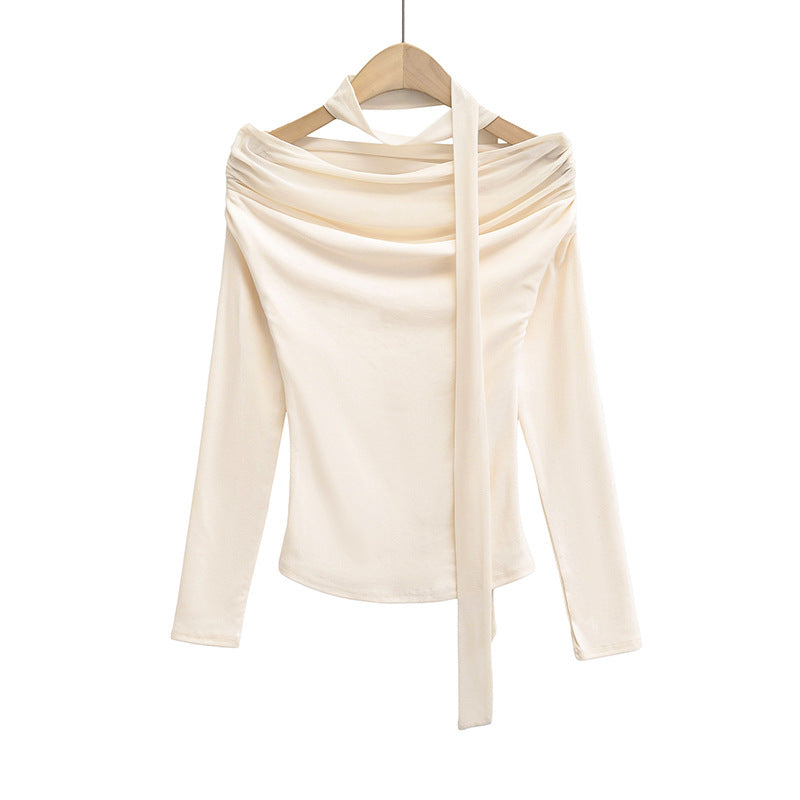 Dame Off-Shoulder Langærmet Top med elegant Drapée-Effekt Stilla