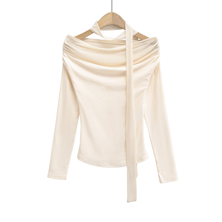 Dame Off-Shoulder Langærmet Top med elegant Drapée-Effekt Stilla