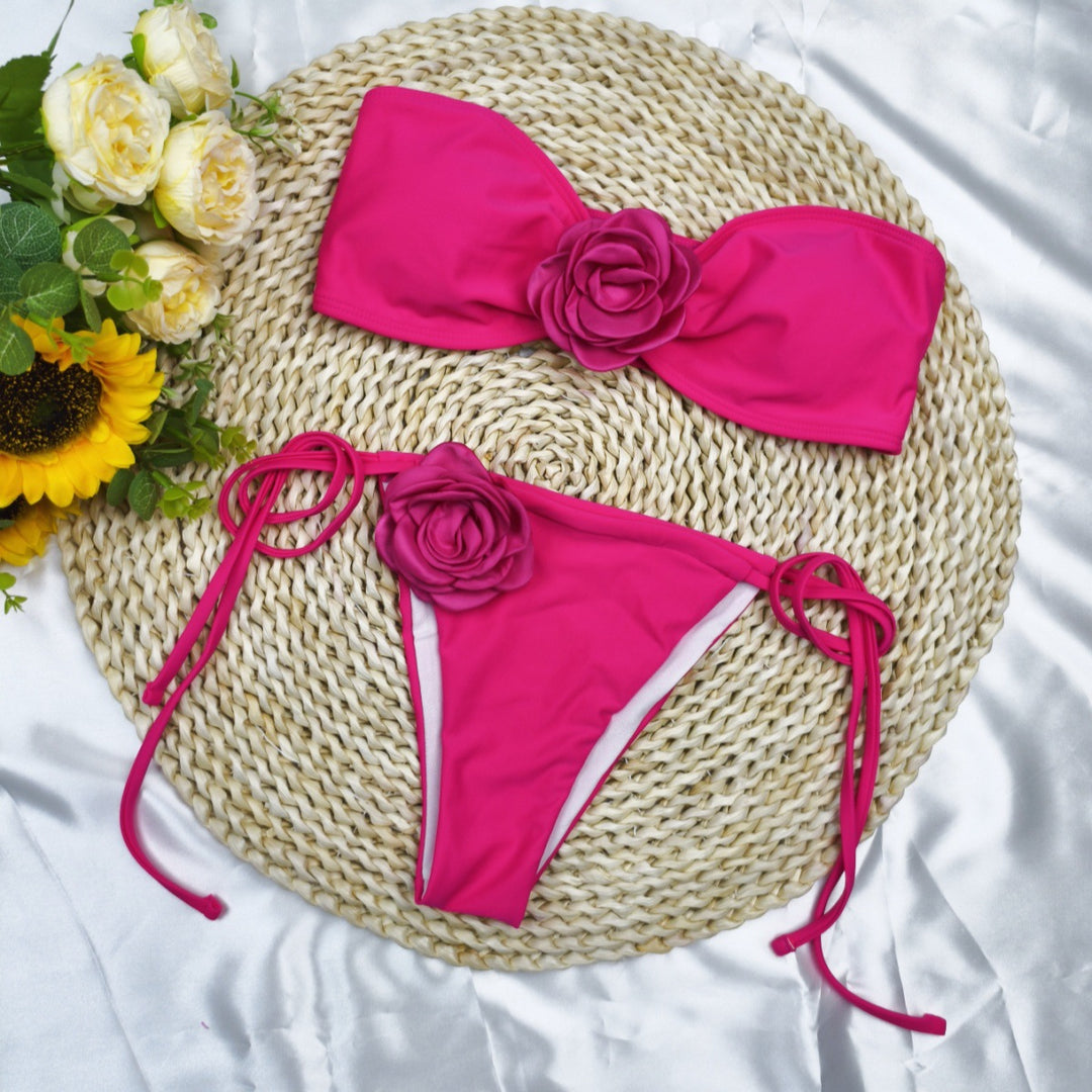 Dame Bikini-sæt med blomster top og sidesnore Stilla
