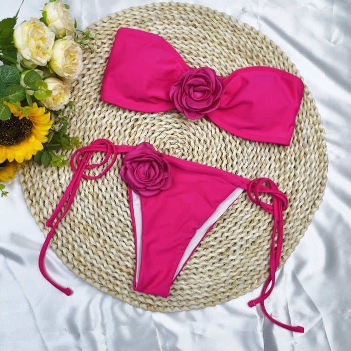 Dame Bikini-sæt med blomster top og sidesnore Stilla