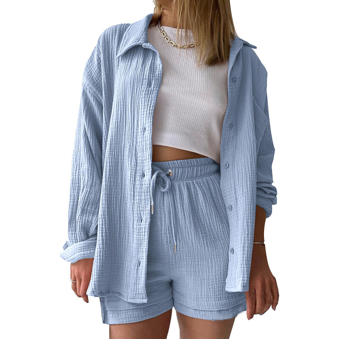 Dame luftigt to-delt sæt i blødt stof med top og shorts Stilla