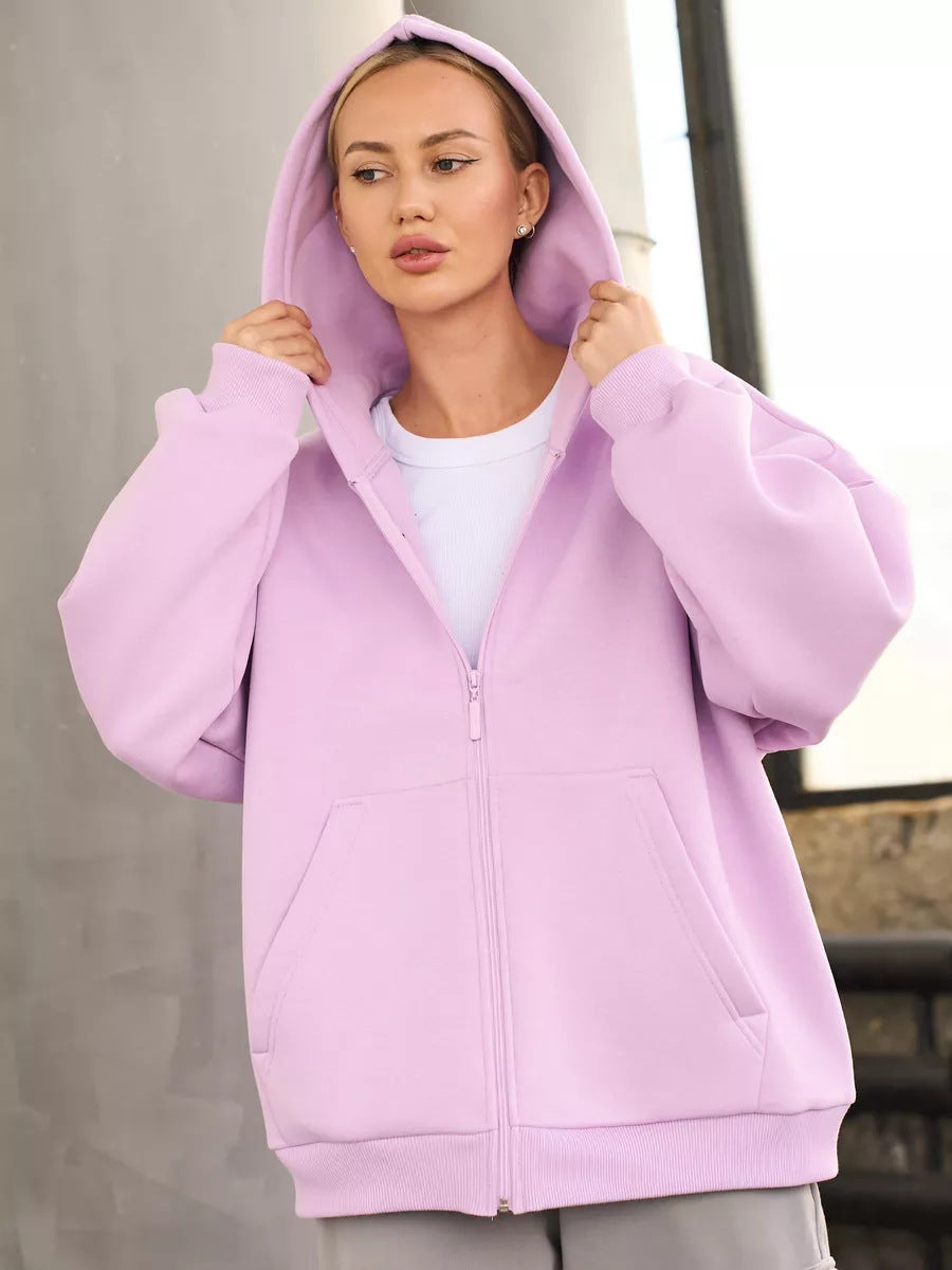 Kvinders oversized zip-up hættetrøje med store lommer Skovae