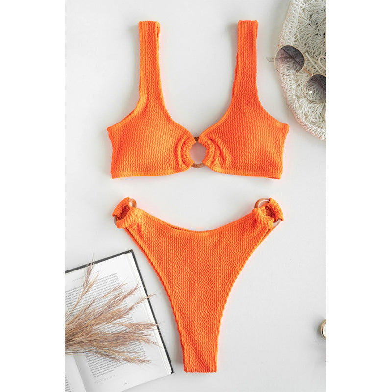 Dame Bikini med oval ringdetalje og høj benudskæring Skovae