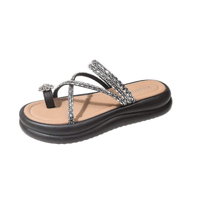 Dame Glamourøse Flip-Flops med funkende Smykkedetaljer og ergonomisk Sål Stilla
