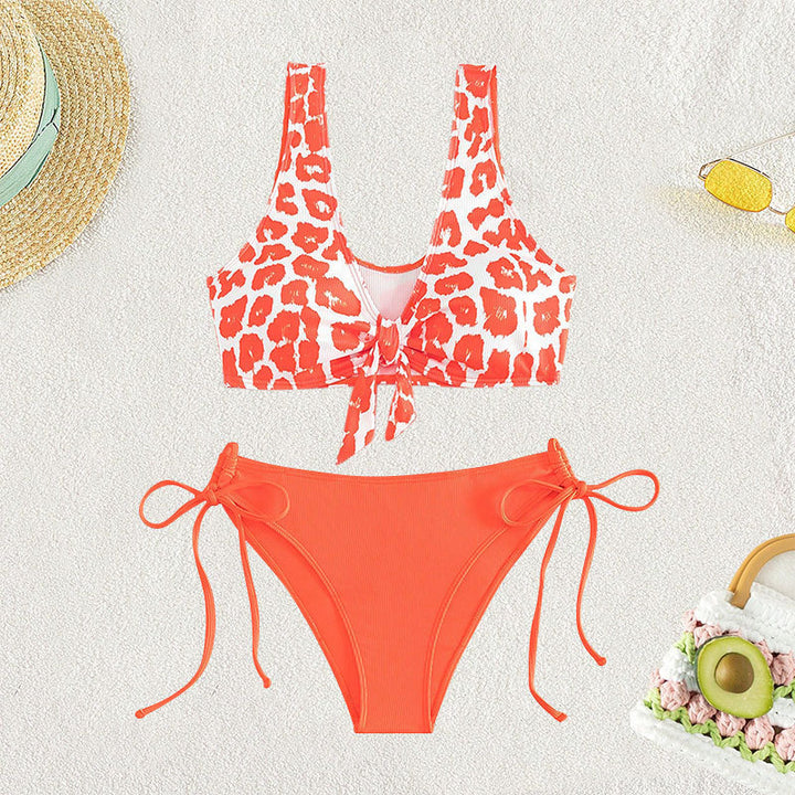 Dame Triangel-Bikini Sæt med legende leopardmønster og praktiske bånd Skovae