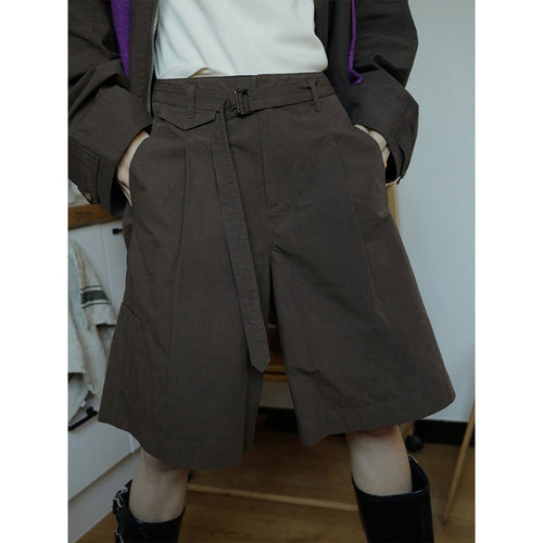 Dame elegante High-Waist-shorts med funktionel bælt og dekorativt foldedesign Stilla
