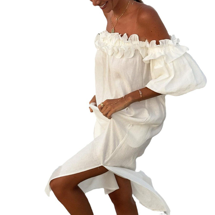Dame Off-Shoulder Sommerkjole med Flæse Detaljer Stilla