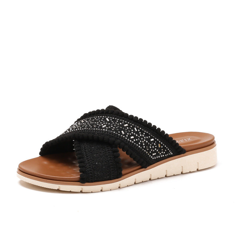 Dame elegante sandaler med kunstneriske dekorationer Stilla