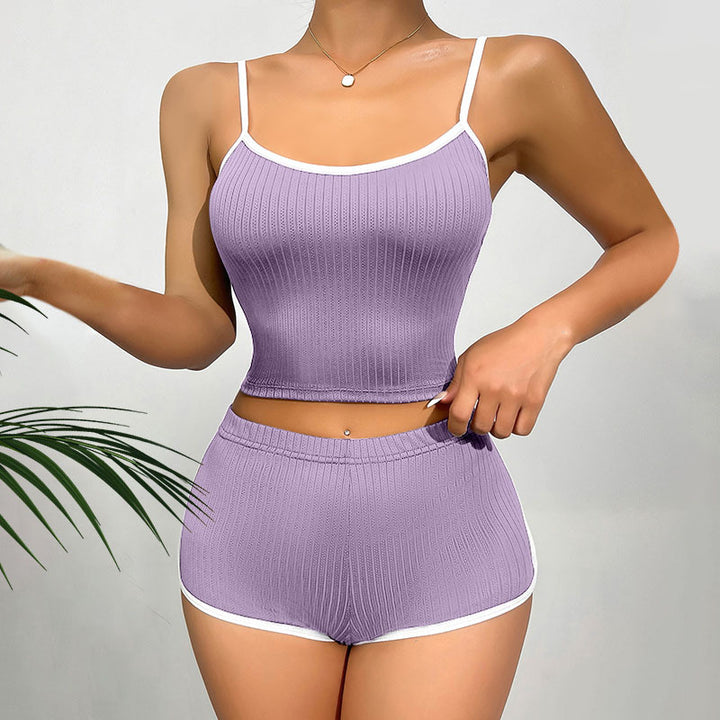 Dame fritids-outfit i sæt med elastisk ribstof Stilla