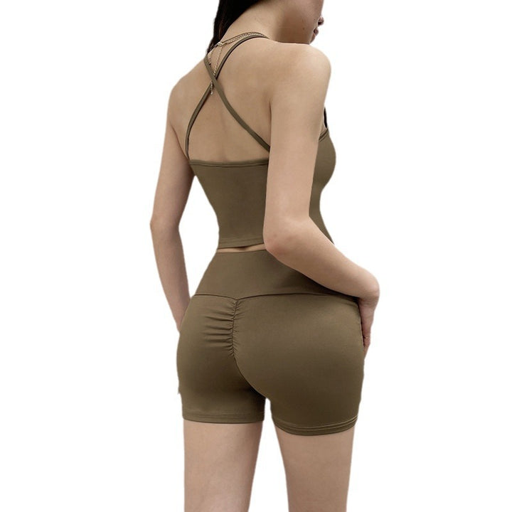 Damer Sporty Crop-top og Shorts-sæt med justerbar linning Skovae