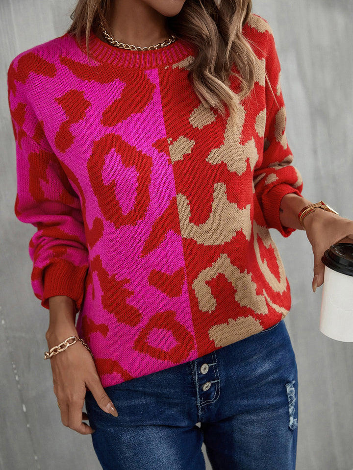 Dame farverig sweater med leopardmønster Stilla