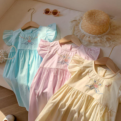 Pige Broderet Bomuldsdress Stilla