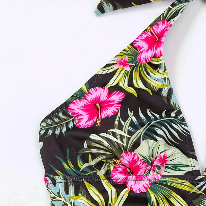 Dame Tankini-sæt med blomster top og klassisk slip Skovae