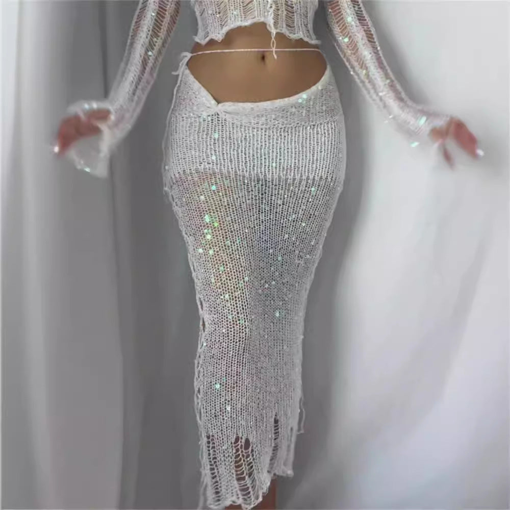 Dame Glitter Net Bukser med Glitrende Pailletter og Elegant Design