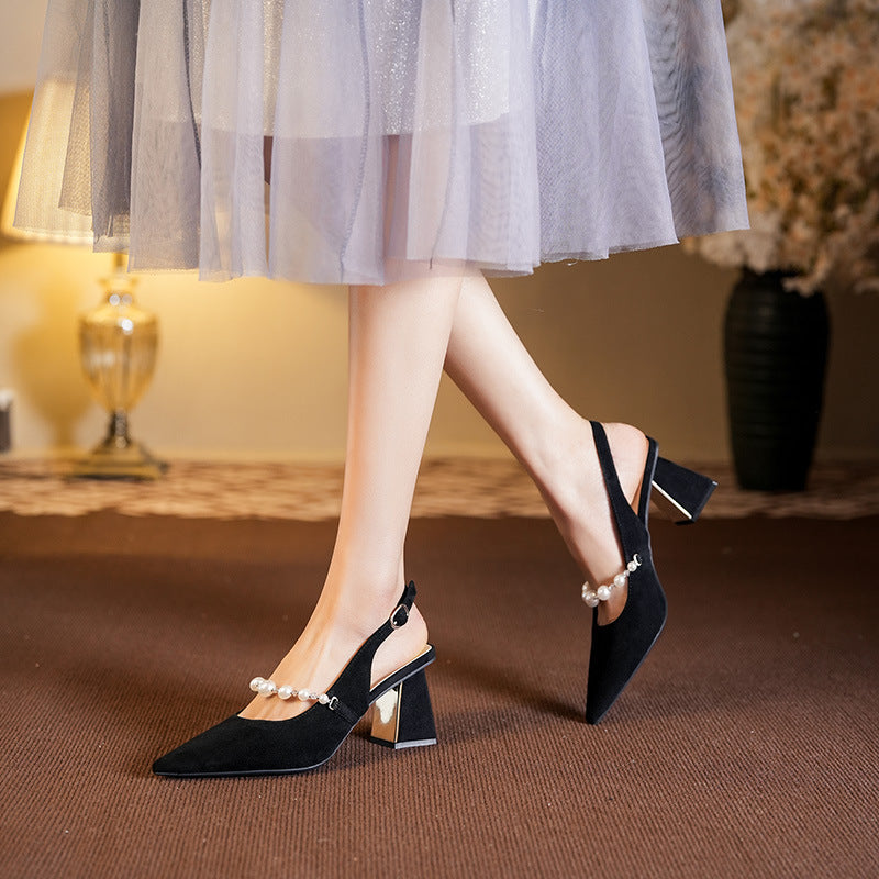 Femme Perle-dekoreret Slingback Blokhæle med Spejlaccent Stilla