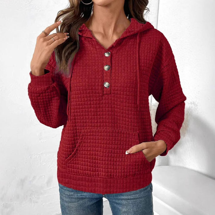 Dame Hoodie med struktureret vaffeldesign og dekorative knapper Stilla