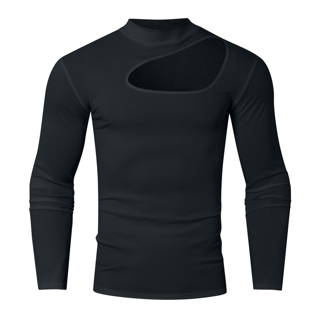 Dame med en tætsiddende langærmet top lavet af fin rib jersey med asymmetrisk skulderudskæring og høj krave Skovae