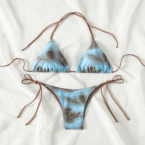 Dame triangel-bikini med fashionable tie-dye-mønster Skovae