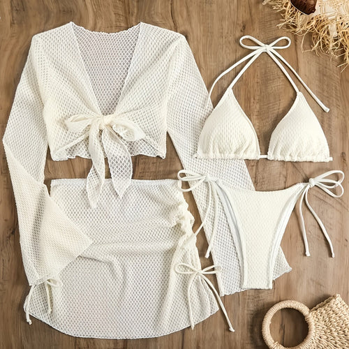 Dame luftig net-bikini med sporty cover-up Skovae