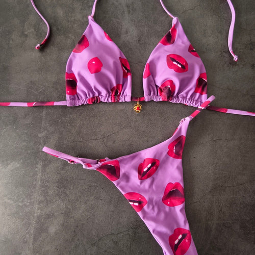 Dame triangel-bikini med legende læbe-design Skovae