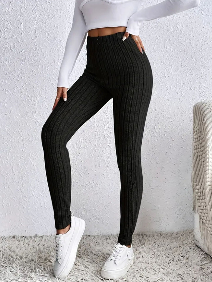 Kvinders højtaljede ribstrikkede leggings Stilla
