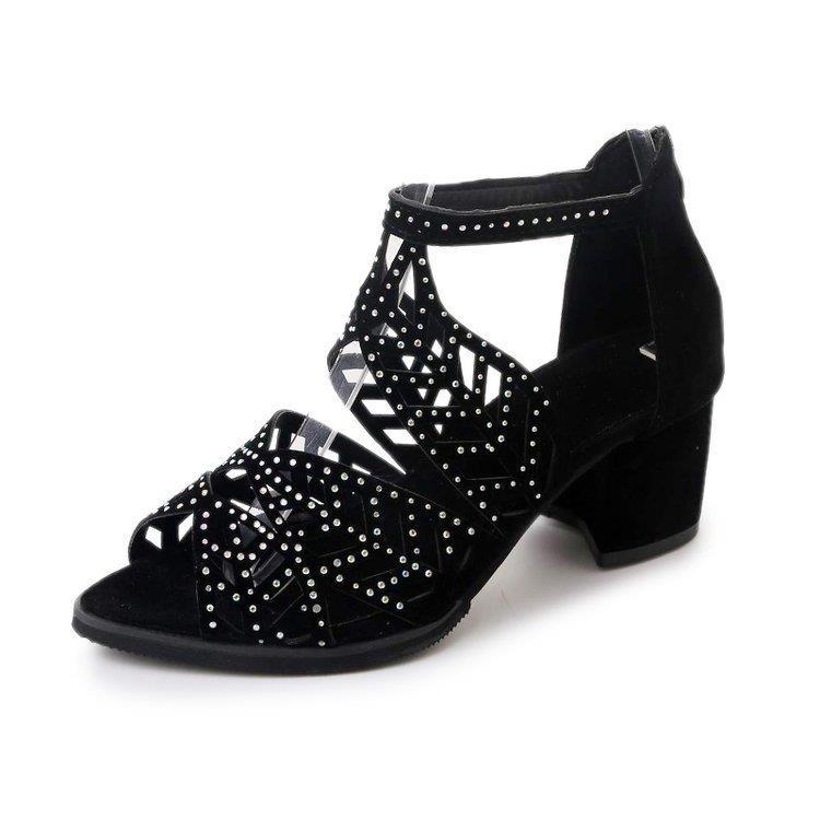 Dame Glamourøse Rhinestone Sandaler med Blokhæl Stilla