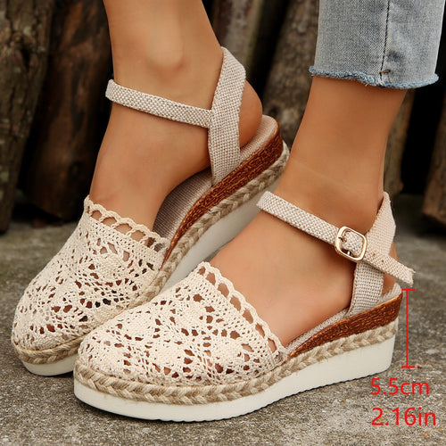 Dame elegante espadrillos med håndlavet hækle-design og justerbar ankelrem Stilla