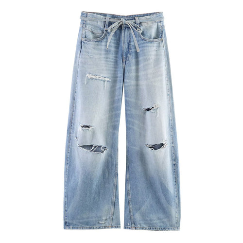Dame bred jeans i destroyed-look med justerbar talje Skovae