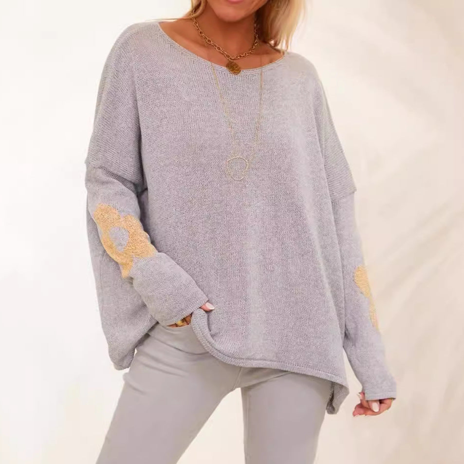 Dames modet strikket sweater med blomster applikationer Stilla