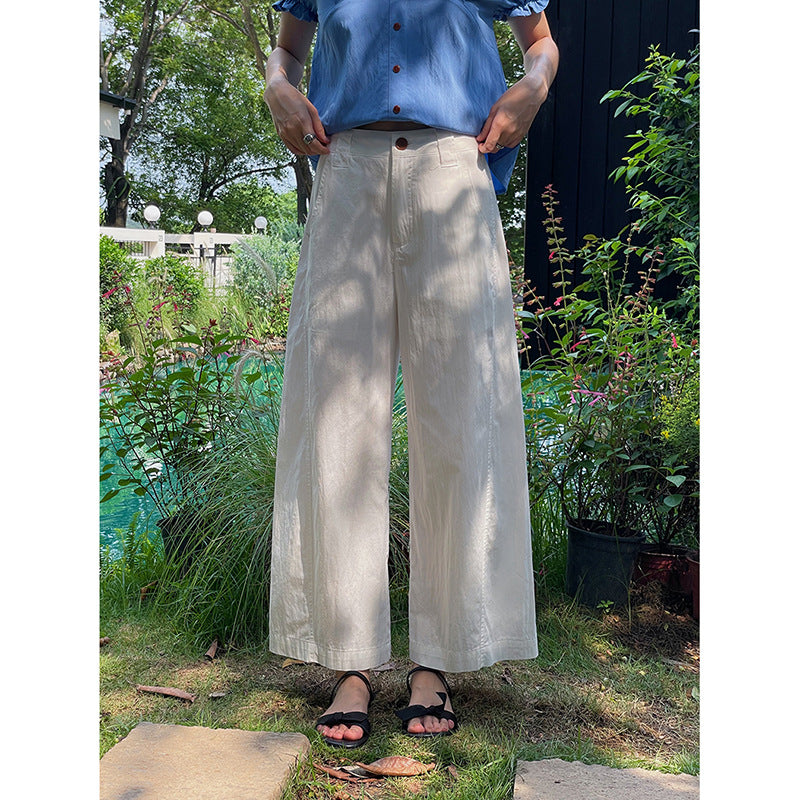 Dame bred High-Waist Bukser i urbant stil med elastisk talje og sidelommer Stilla