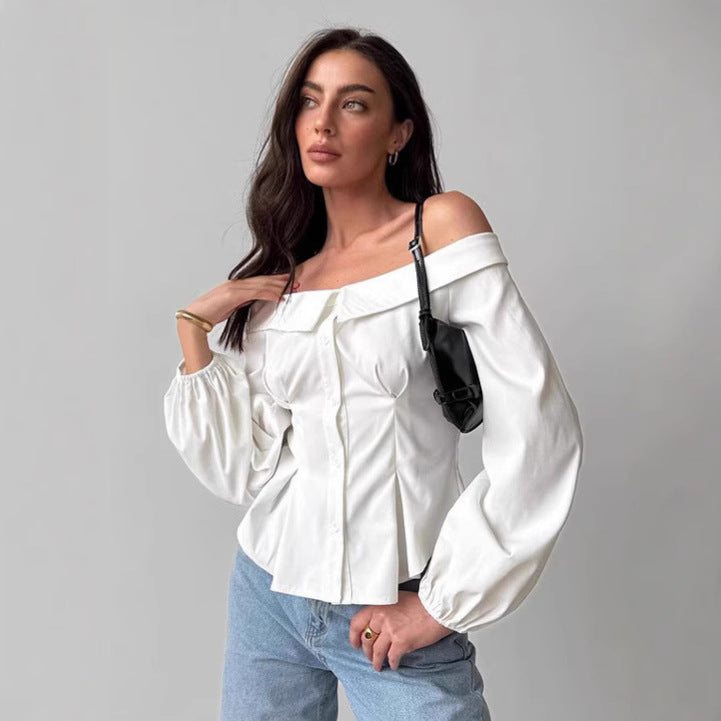 Dame Off-Shoulder Bluse med ballonlignende ærmer og elegante detaljer Stilla