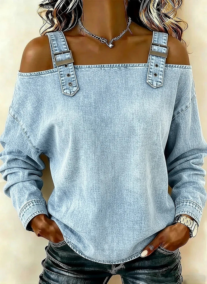 Dame casual sweatshirt med dekorative skulderdetaljer Skovae