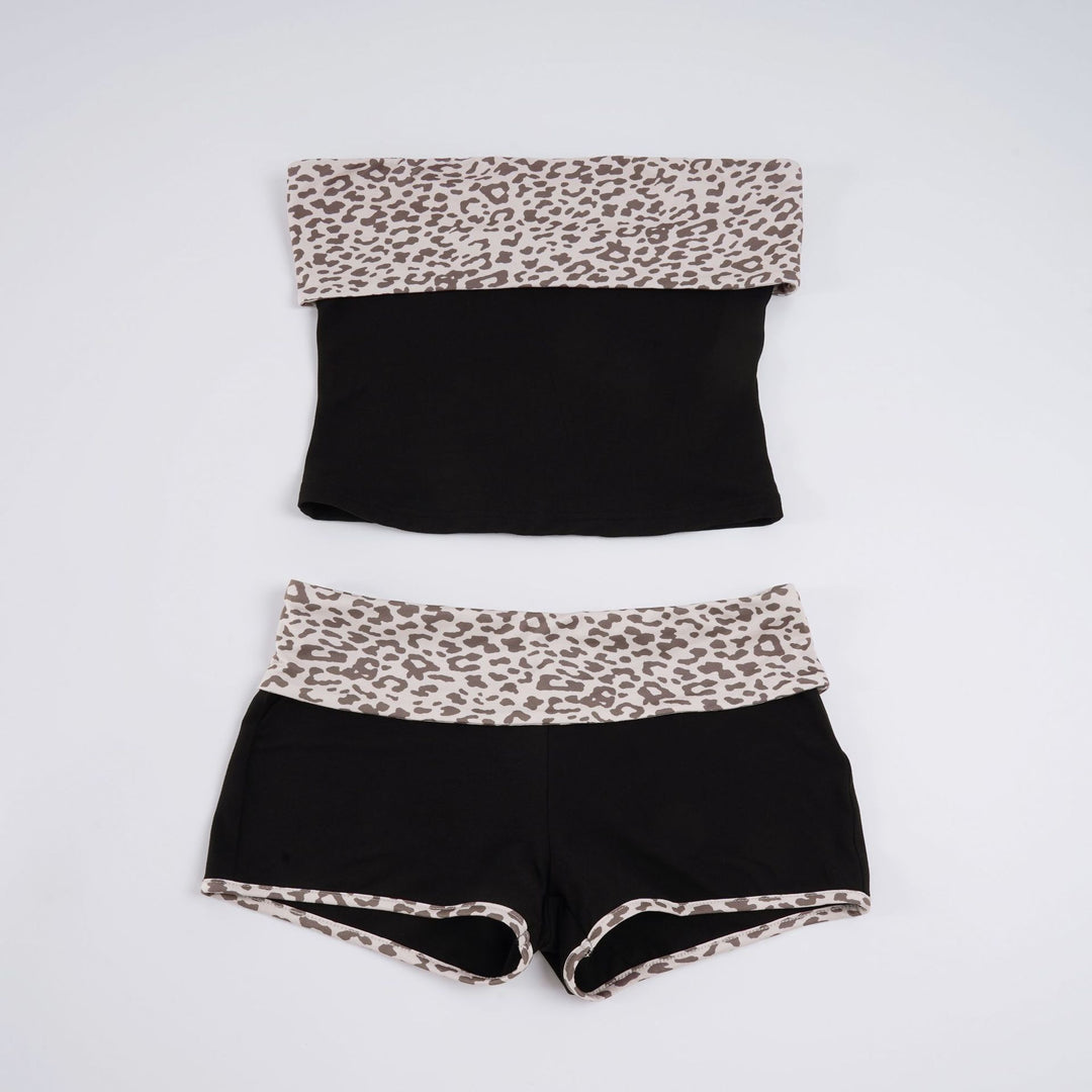 Dame sporty bikini set med trendy leopardmotiv og elastisk bånd Skovae