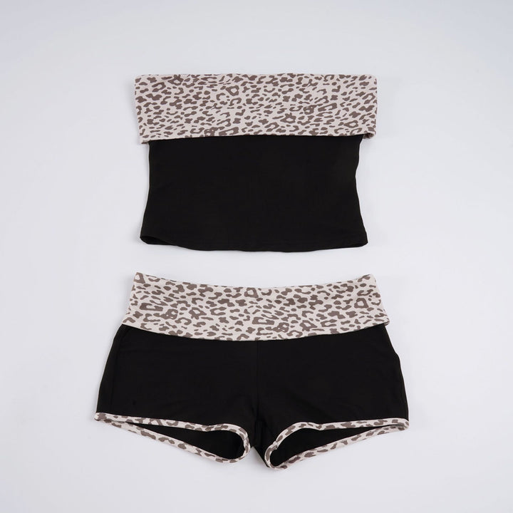Dame sporty bikini set med trendy leopardmotiv og elastisk bånd Skovae