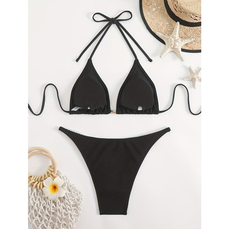 Kvinder Elegante Rib Strik Trekant Bikini Sæt Stilla