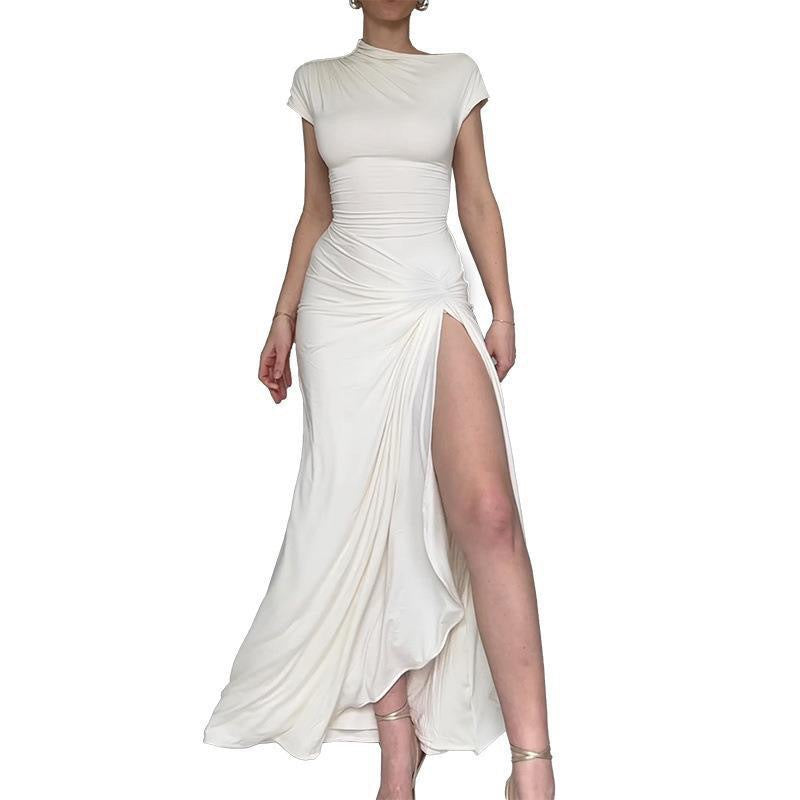 Dame Elegant maxikjole med asymmetrisk skæring og dekorativ drapering Skovae
