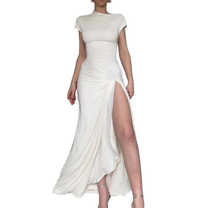 Dame Elegant maxikjole med asymmetrisk skæring og dekorativ drapering Skovae