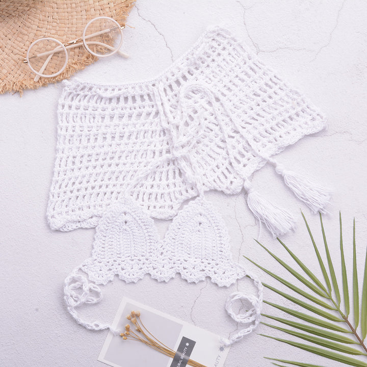 Dame Hæklet Bikini-Sæt med frynsedetalje og vendbart design Stilla