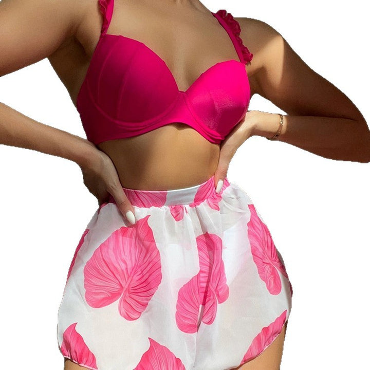 Dame bikiniset med glædeligt flæse-design og tropisk blade mønster Skovae