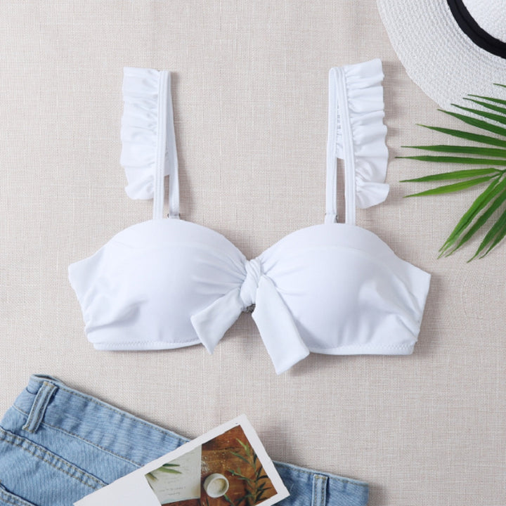 Dame Bikini-top med frynset stropper og knude-detail Skovae