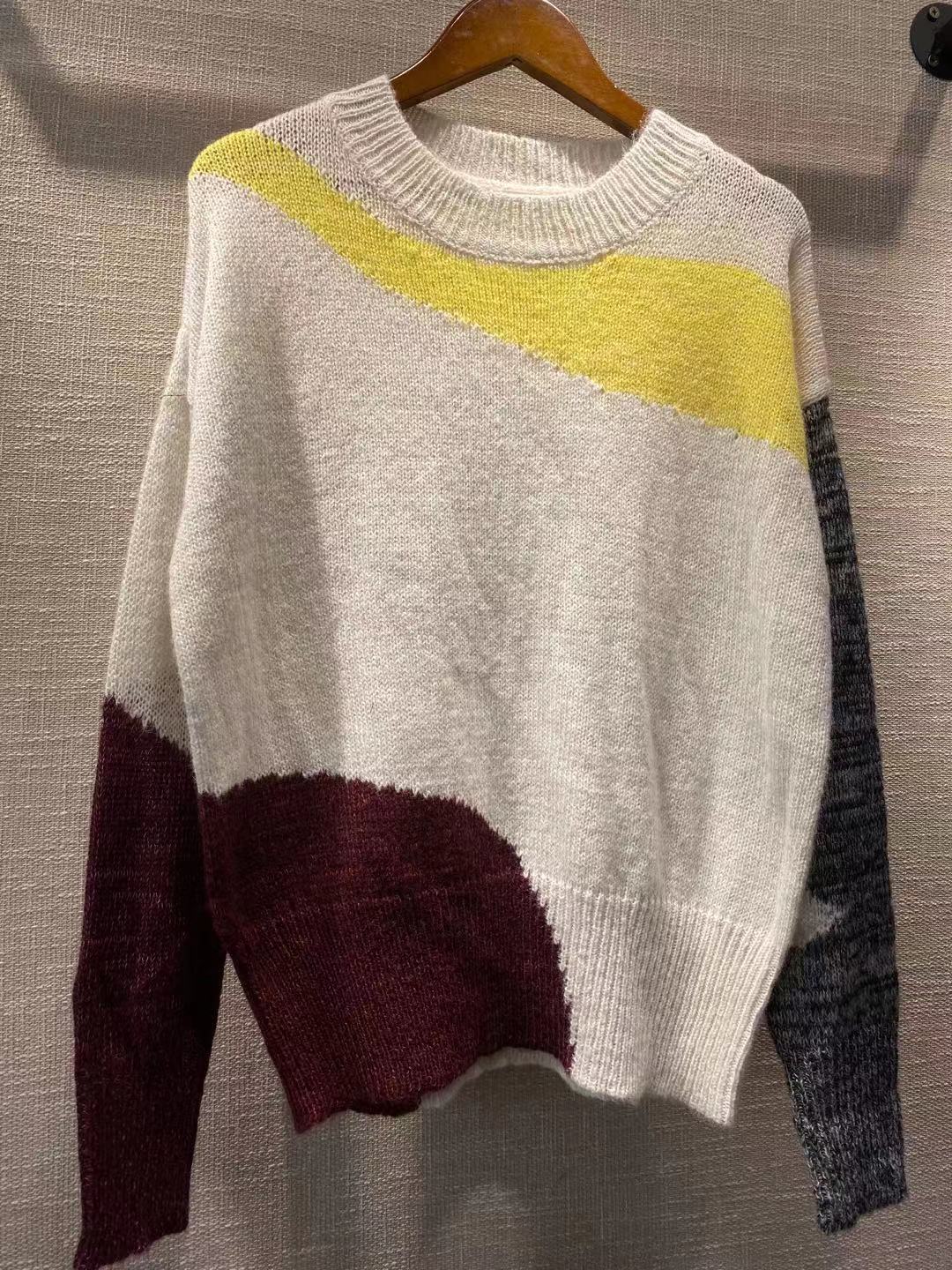 Dame strikpullover med kreativt farveblokdesign Stilla