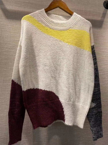 Dame strikpullover med kreativt farveblokdesign Stilla