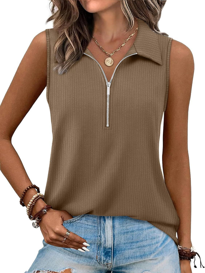 Dame Zip-Front ærmeløs Polo Top Stilla