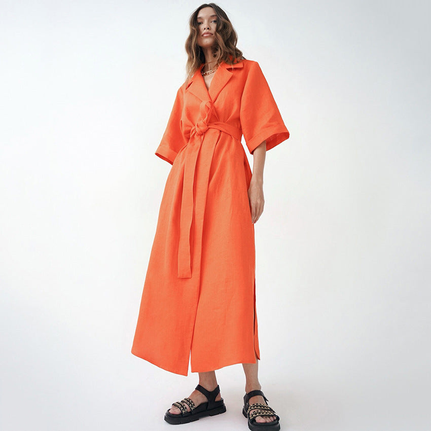 Dame elegant Maxi-kjole med moderne vikkedesign og taljebælte Stilla