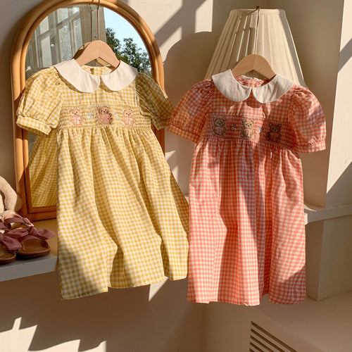 Pige vintage-inspireret rynket ternet kjole Stilla