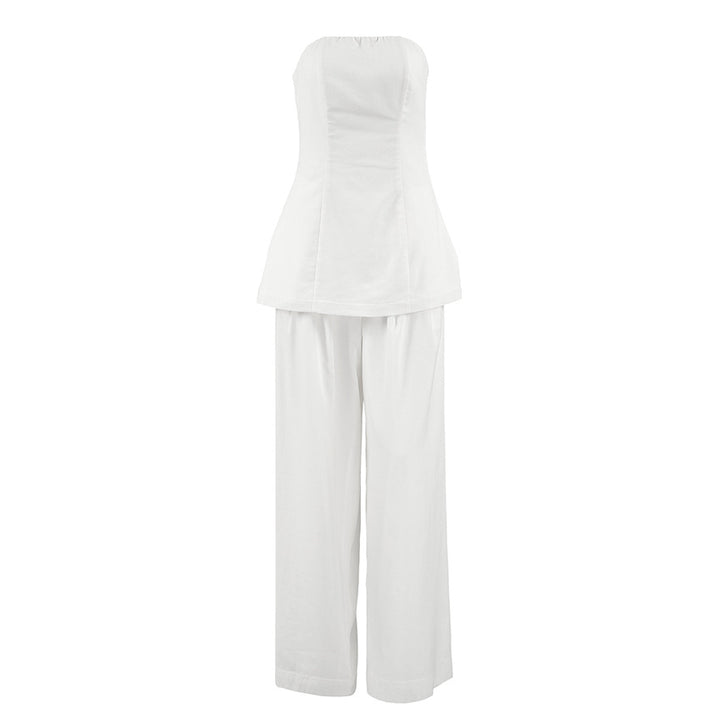 Dame linned top og brede bukser med elegant snit Stilla