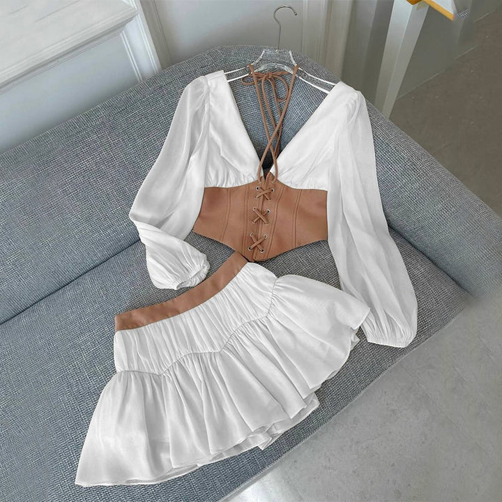 Dame moderigt Crop-Top med elegant nederdel Stilla